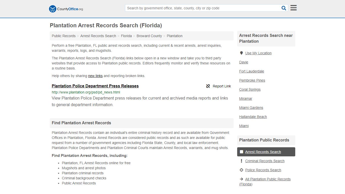 Arrest Records Search - Plantation, FL (Arrests & Mugshots) - County Office